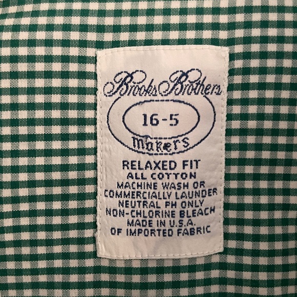 Brooks Brothers Green Gingham Relaxed Fit 16-5 - Picture 2 of 3